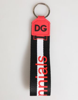 Dolce & Gabbana Rood-Wit DG Logo Polyester Messing Houder Sleutelhanger Sleutelschijfje