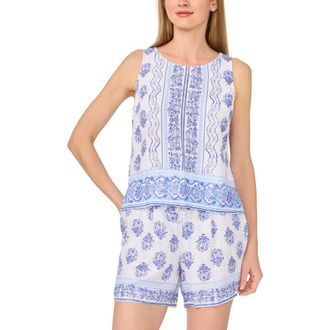 CeCe by Cynthia Steffe Boarder Print Tank & Shorts Set in Moonlight Blue at Nordstrom Rack, Size X-Large