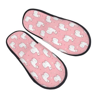 Generic Slippers Cute Alpaca Love Pink Cozy Fluffy Slippers Warm Anti-Slide Slipper For Guest Room Travel Ladies L