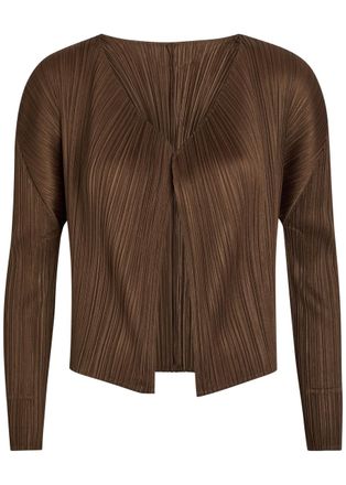Pleats Please Issey Miyake Pleated Woven Cardigan - Brown - 3