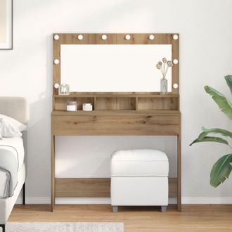 Berkfield Home Makeup Table with LED Lights in Artisan Oak, 100x41x135 cm in Brown | Size: 100 x 41 x 135 cm
