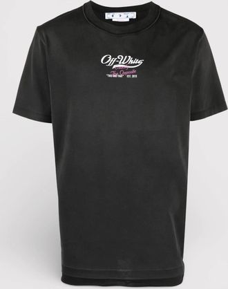 Off-white Mens Off-White Wave Off Raw Slim Short Sleeve Tee Black - Size: 38