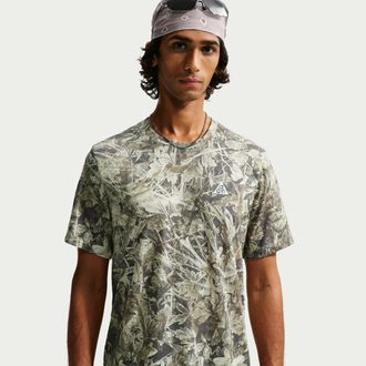 Nike Mens Nike ACG Chamo Camo Dri-FIT Trail Running T-Shirt in White | IM5311-104