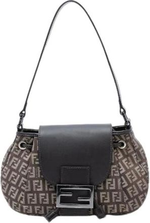 Fendi Pre-owned Shoulder Bags, female, Brown, Size: ONE SIZE Pre-owned Canvas Shoulder Bag