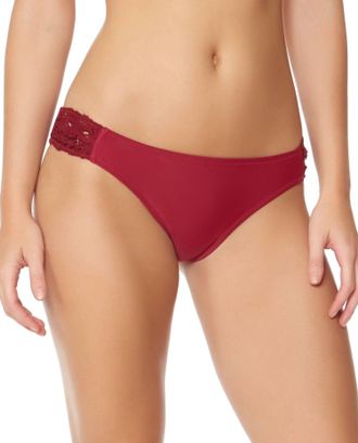 Jessica Simpson Flower Power Crochet Side Shirred Hipster Bikini Bottom In Spice