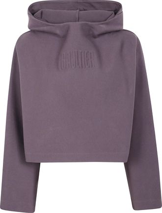 Jean Paul Gaultier Womens Bonded Cotton Cropped Bat Sleeves Hoodie With Embossing - Rose Gold - Size X-Small