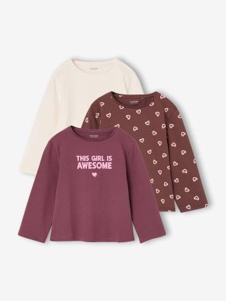 Vertbaudet 3er-Pack M&auml;dchen Shirts mit Print BASICS Oeko-Tex wollwei&szlig;