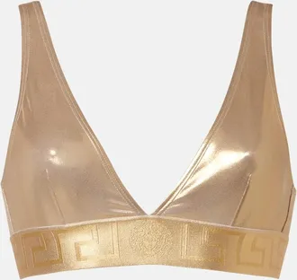 Versace Logo metallic bikini top