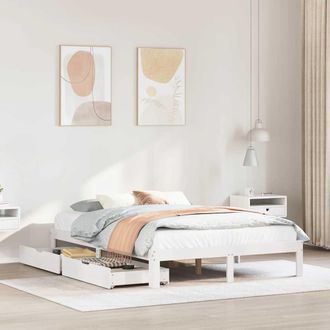vidaXL Giroletto Con Cassetti Bianco 135x190 Cm Legno Massello Di Pino - Vidaxl