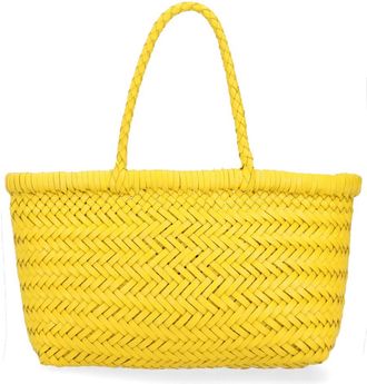 Dragon Diffusion Yellow Flat Gora Woven Leather Tote Bag