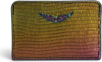 Zadig&Voltaire appliqu&eacute;-logo metallic leather cardholder - women - Calf Leather - One Size - Yellow