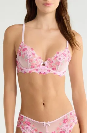 Savage x Fenty Wonderfleur Lace Unlined Demi Bra in Pink Cherry Blossom at Nordstrom, Size 32Ddd
