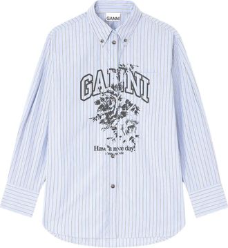 Ganni stripe graphic shirt - women - Organic Cotton - 42 - Blue