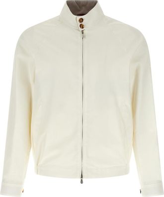 Brunello Cucinelli White Solid Mock Collar Jacket