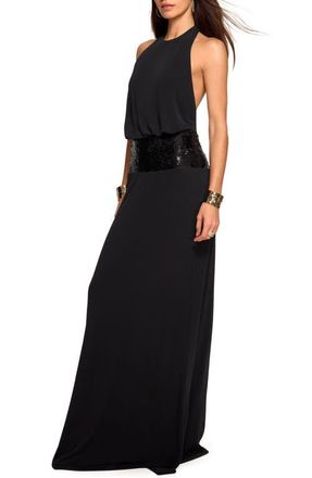 Ramy Brook Theresa Halter Neck Gown in Black at Nordstrom, Size 12