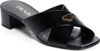 Prada Block Heel Square Toe Sandal in Nero at Nordstrom, Size 10.5Us