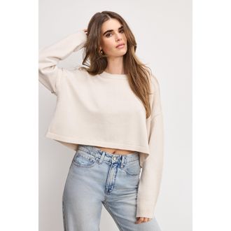 Good American Womens Cozy Knit Crew Neck | Vanilla, Size Medium | Good American by Khlo&Egrave; Kardashian