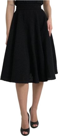 Dolce & Gabbana Zwarte A-lijn Knielengte Rok - Dames - Midirokken - Zwart - XS - Wol - Rokken
