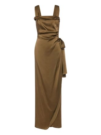 Maison Margiela draped-detail asymmetric gown - women - Acetate/Silk - 36 - Brown