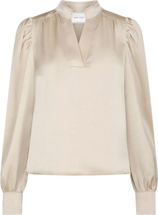 Neo Noir Rosslyn Heavy Sateen Blouse - Dames - Blouses - Beige - XL - Polyester - Overhemden