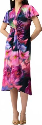 Joseph Ribkoff Floral Knot Front Midi Dress In Midnight Blue/multi