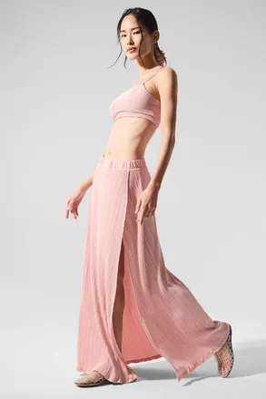 Alo | Micro Plisse Game On Long Skirt in Pink Quartz, Size: Medium