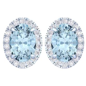 Diamond2Deal 14k White Gold Vivid Blue Oval Cut 3.60 Ct Lab-Grown Diamond Halo Stud Earrings