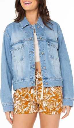 Roxy Big Wave Embroidered Denim Jacket in Fin-Tastic at Nordstrom, Size Xx-Large