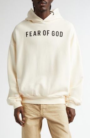 Fear of God Cotton French Terry Logo Hoodie in White at Nordstrom, Size Medium