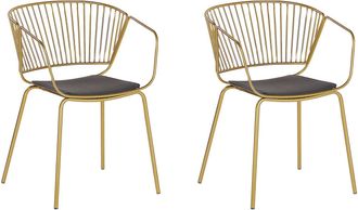 Beliani Beliani - Conjunto De 2 Sillas De Comedor Dise&ntilde;o De Alambre Metal Dorado Piel Sint&eacute;tica Coj&iacute;n De Asiento Negro Estilo Industrial Glam Rigby