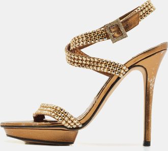 Gina Gold Leather Crystal Embellished Ankle Strap Sandals