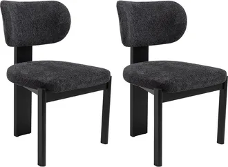 Vente-Unique Juego de 2 sillas de tela boucl&eacute; y madera de hevea - Negro - WILANA