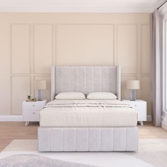 Sloomy Melbourne Upholstered Wingback Bed Set With No Drawers & 54 Floor standing Headboard -Plush Velvet in Silver | Size: Small Single