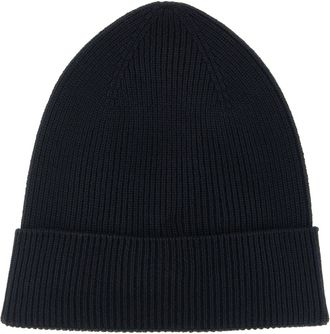 Moncler MO339770BM Virgin Wool Ribbed Beanie - Navy