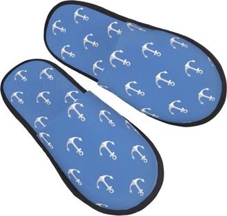 Generic Slippers Cute Anchor Blue Print Unisex Plush Slippers Warm House Shoes For Room Holiday Hotel M