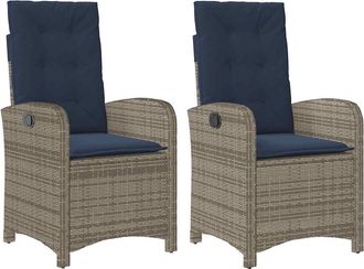 vidaXL Sillones Reclinable Jard&iacute;n Y Cojines 2 Uds Rat&aacute;n Sint&eacute;tico Gris Vidaxl