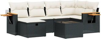 vidaXL Vidaxl - Set De Comedor De Jard&iacute;n 7 Pzas Y Cojines Rat&aacute;n Sint&eacute;tico Negro