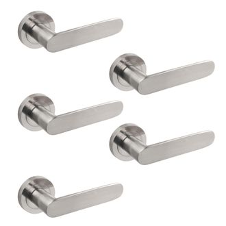 Emuca Emuca Lote De 5 Manivelas Bunbury Para Puertas De Interior, Con Roseta D.50mm, Aluminio, N&iacute;quel Satinado