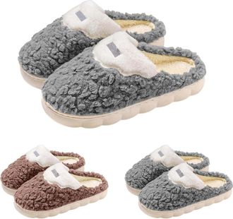 Generic Mens Slippers Womens Slippers Comfortable Autumn Classic Indoor Solid Color Soft Ankle with Anti-Slip Faux Fur Lined Memory Foam Indoor House Shoes fo