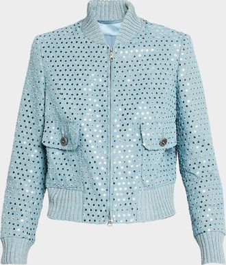 Maison Common Sequin Distressed Denim Bomber Jacket
