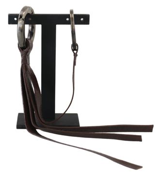 Costume National Brown Leather Silver Tone Metal Keyring Keychain Brass Accessory