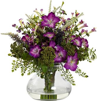 Nearly Natural Large Mixed Morning Glory with Vase in Purple/green at Nordstrom