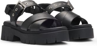 HUGO BOSS Leather sandals with buckled strap and chunky sole