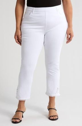 Lyss&eacute; Yori Eyelet Fringe Hem Crop Straight Leg Jeans in White at Nordstrom Rack, Size 3X