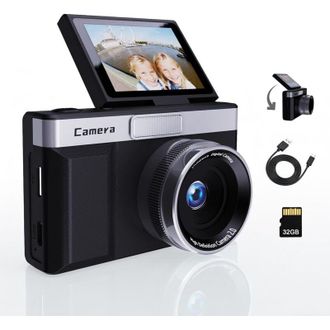 OEM C&aacute;mara Digital Negra Con Pantalla Lcd Giratoria De 2, C&aacute;mara Compacta Port&aacute;til De 1080p, Zoom 8x, Tarjeta Sd De 32 Gb Incluida