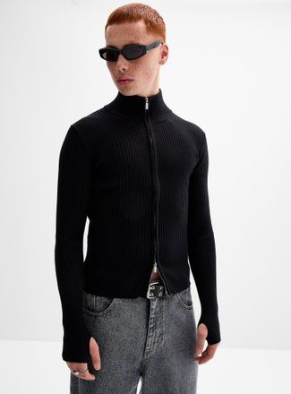 Djab Mens Mock Neck Sweater ribbed Cardigan Sweater Imported from Seoul