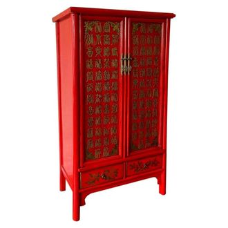 Wanderlust Deco Armario de madera pintado a mano, 100x57x183, rojo