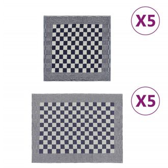 vidaXL Juego De Pa&ntilde;os 10 Unidades Algod&oacute;n Azul Y Blanco Vidaxl