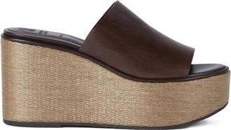 Brunello Cucinelli Platform Leren Sandaal - Dames - Sleehakken - Bruin - 39 EU - Leer - Schoenen
