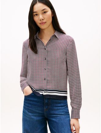 Tommy Hilfiger Womens Relaxed Fit Houndstooth Shirt - Navy - XL